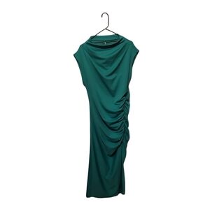 Anthropologie The Maya Ruched Cowl-Neck Mesh Dress Midi Kelly Green Size Large